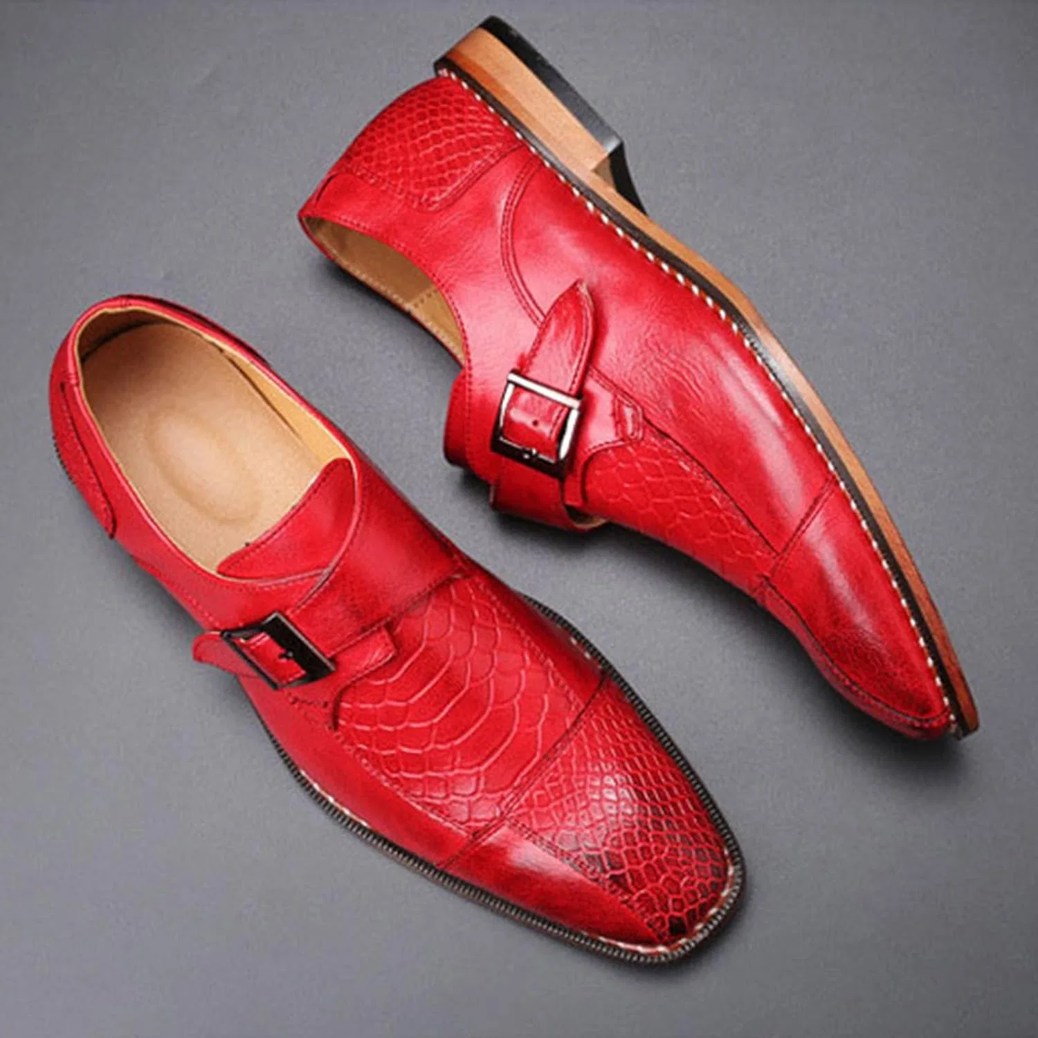 Лоферы на шнуровке из кожзаменителя, красные, Mens — фото 2