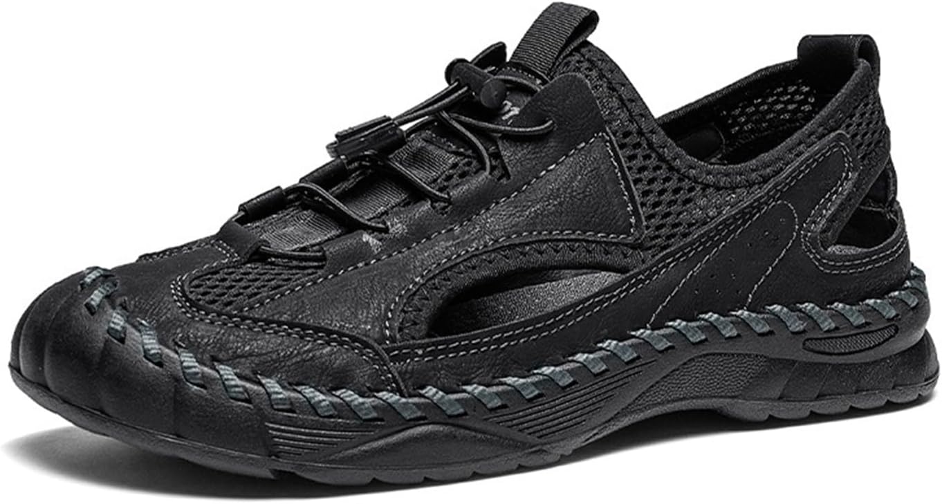 

Мужские летние походные сандалии с закрытым носком, спортивные сандалии из кожи, легкие для трекинга, прогулок на открытом воздухе, повседневные водные обувь, дышащая сетка, пляжная обувь для мужчин Generic, черный