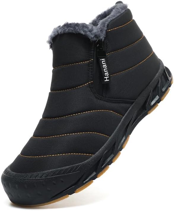 

Мужские зимние ботинки Hanani Mens Snow, водонепроницаемые, с меховой подкладкой, теплые ботинки до щиколотки, на молнии, удобные для прогулок и активного отдыха, черный
