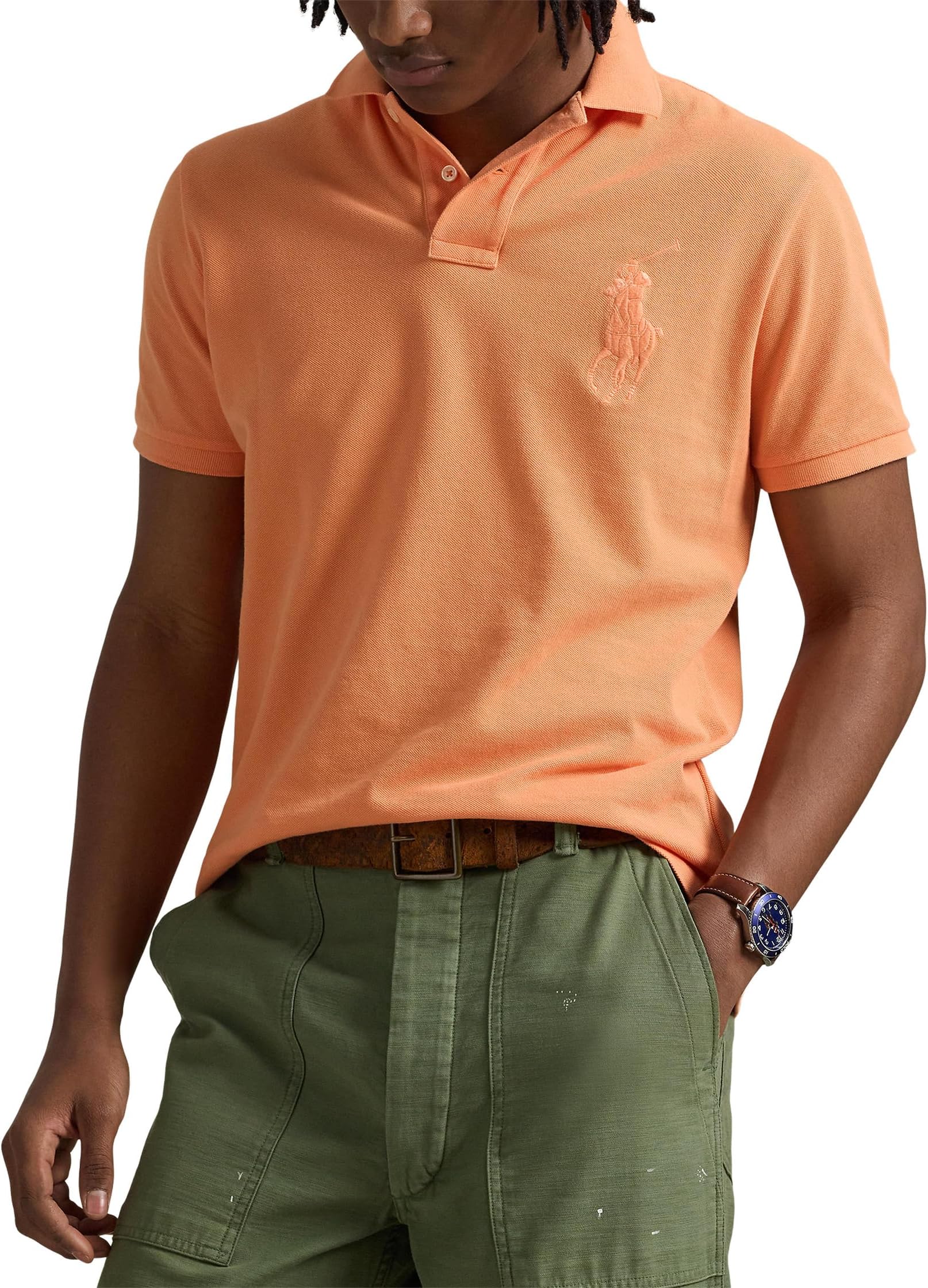 

Футболка Polo Ralph Lauren Custom Slim Fit Big Pony Mesh Polo Shirt, цвет Classic Peach