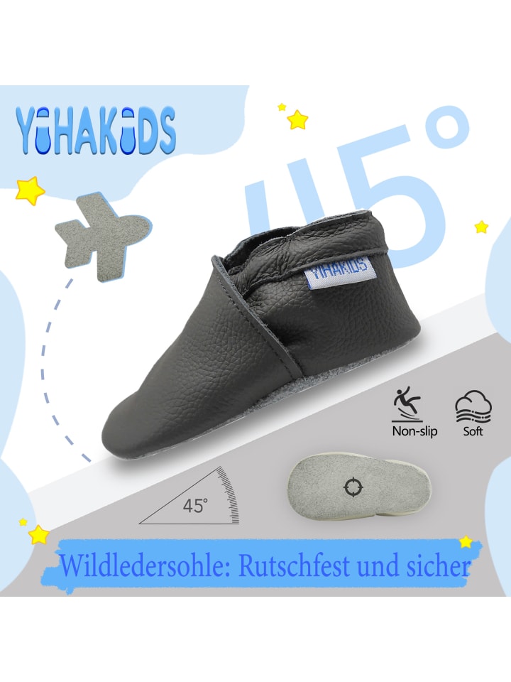 Yihakids Детские кожаные ползучие туфли с нескользящей подошвой - серые — фото 3