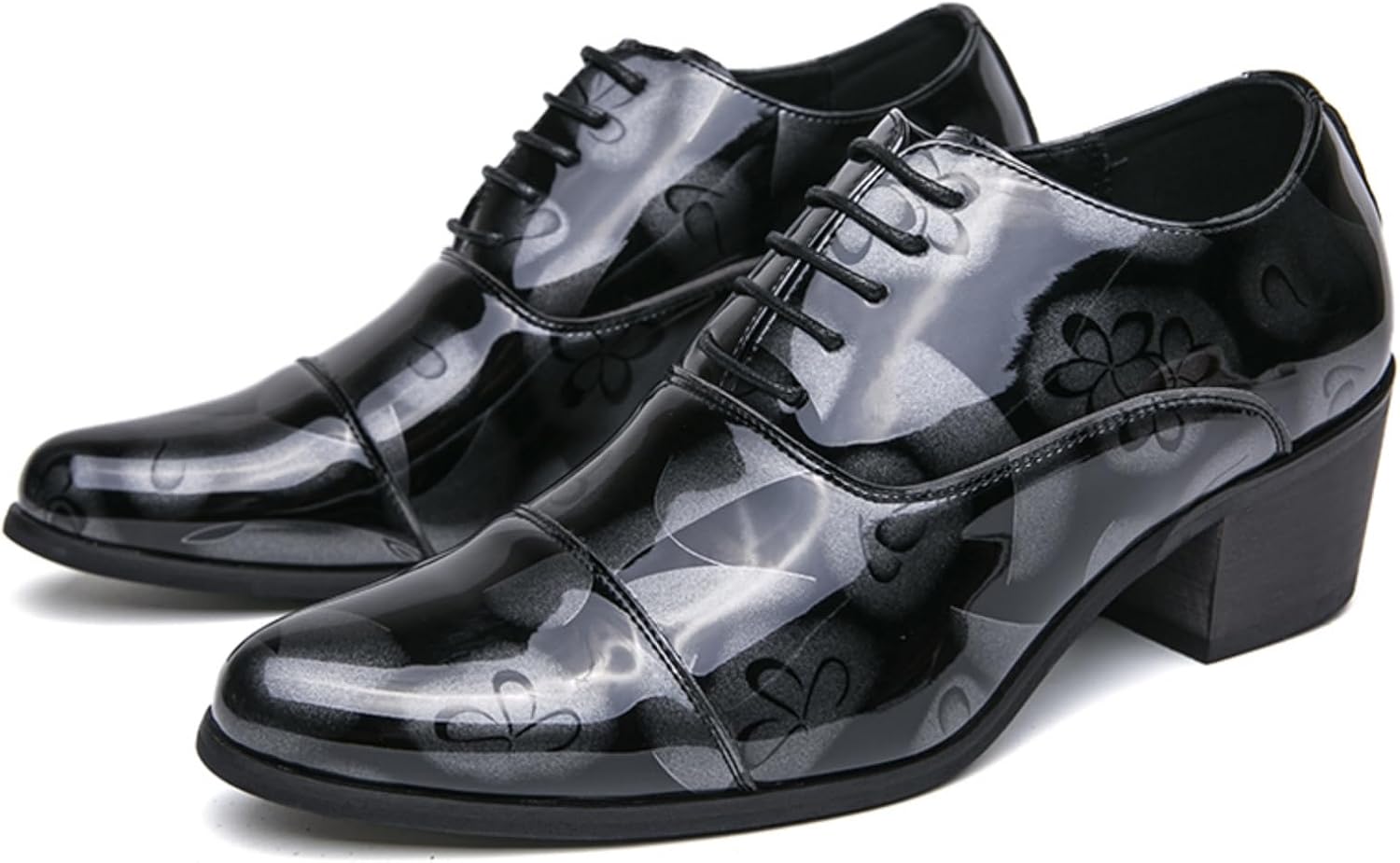 

Мужские оксфорды из лаковой кожи, шнуровка, формальная обувь с тиснением в виде цветов, дизайн с закрытым носком, для деловых встреч, свадеб, вечеринок и повседневной носки, удобный низкий каблук, резиновая подошва Lshwcift, черный/серый