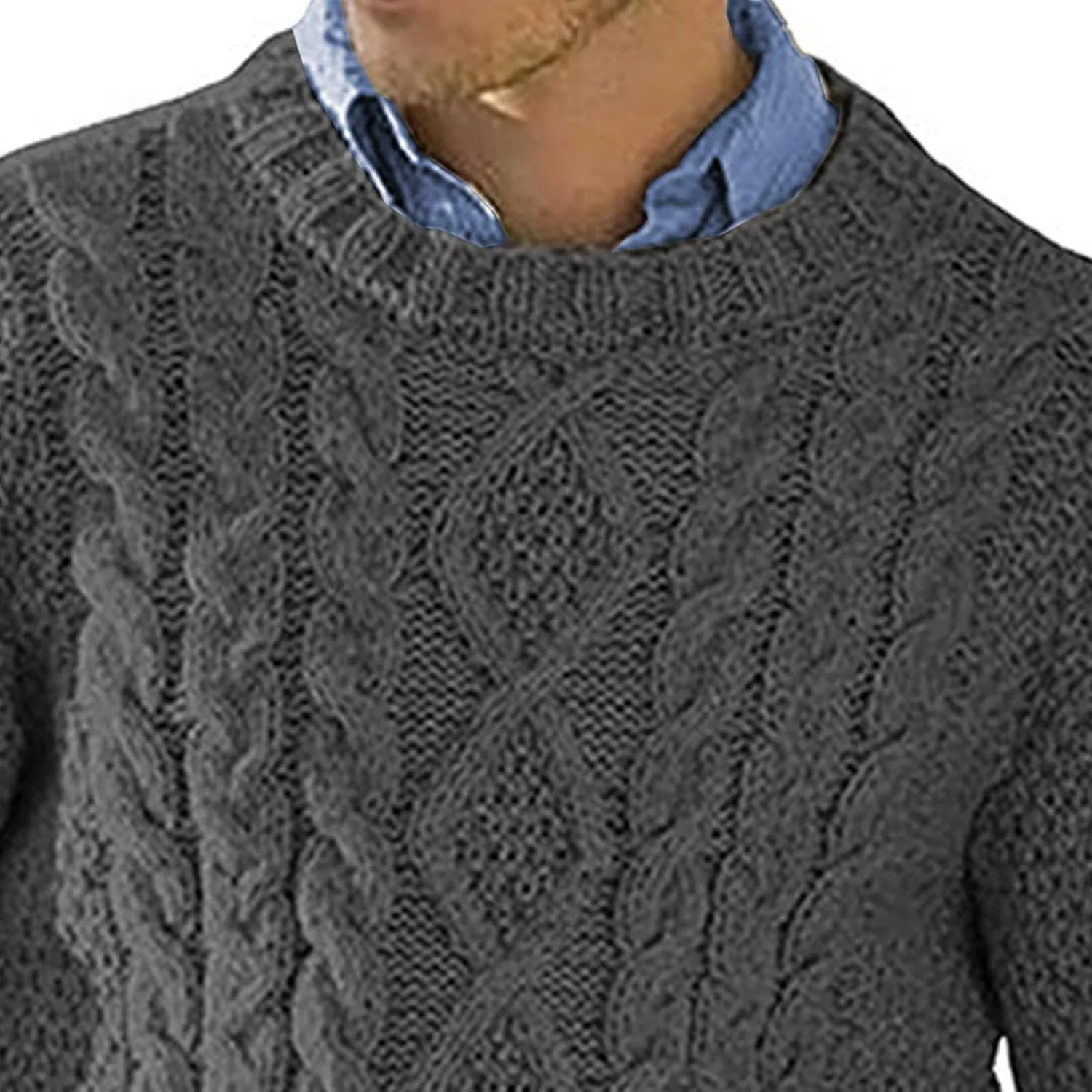 Мужской свитер Slim Fit с воротником-гольф, зимний, уютный, с рельефной вязкой — фото 4