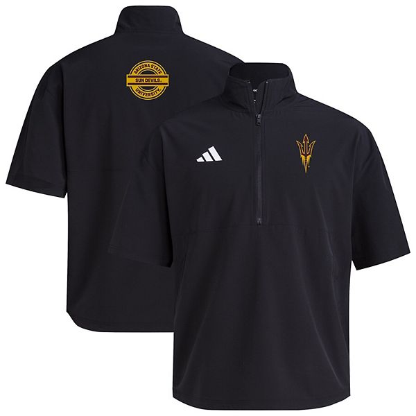 Мужская черная тренировочная куртка arizona state sun devils 2024 с полузастежкой и коротким рукавом Adidas — фото 2