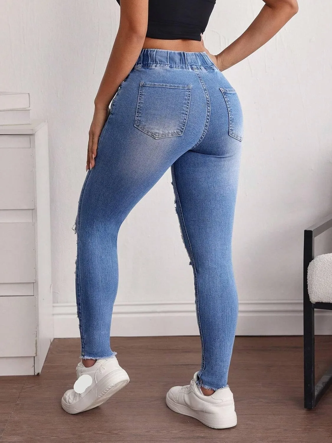 Женские потертые джинсы с эффектом стройности в стиле casual Generic, синий — фото 2