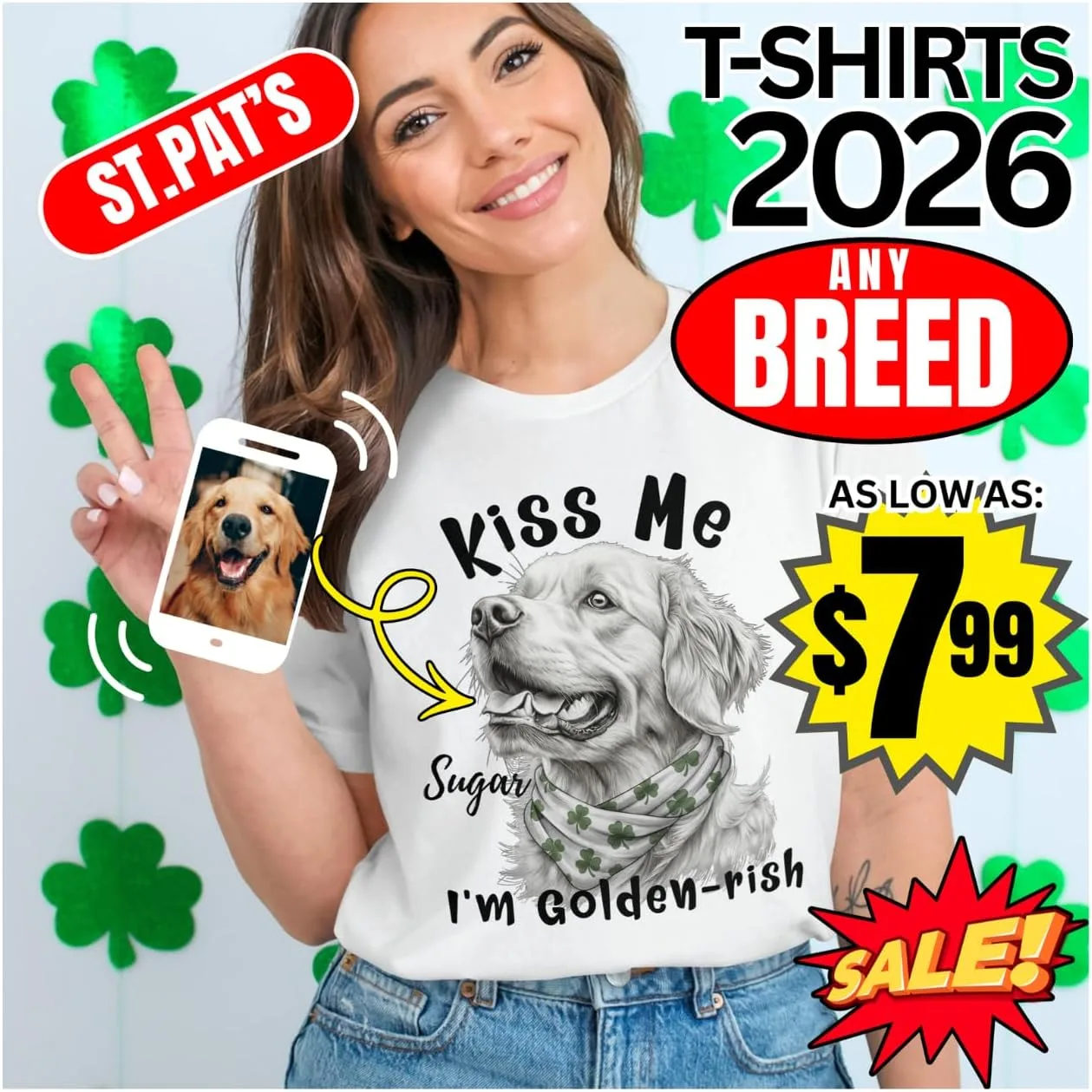 Футболка Custom Dog Mom с дизайном для Дня Святого Патрика