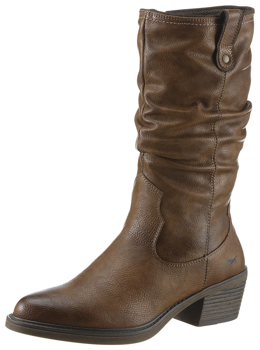 

Ковбойские сапоги Mustang Shoes с рюшами и напуском на голенище, цвет Cognac