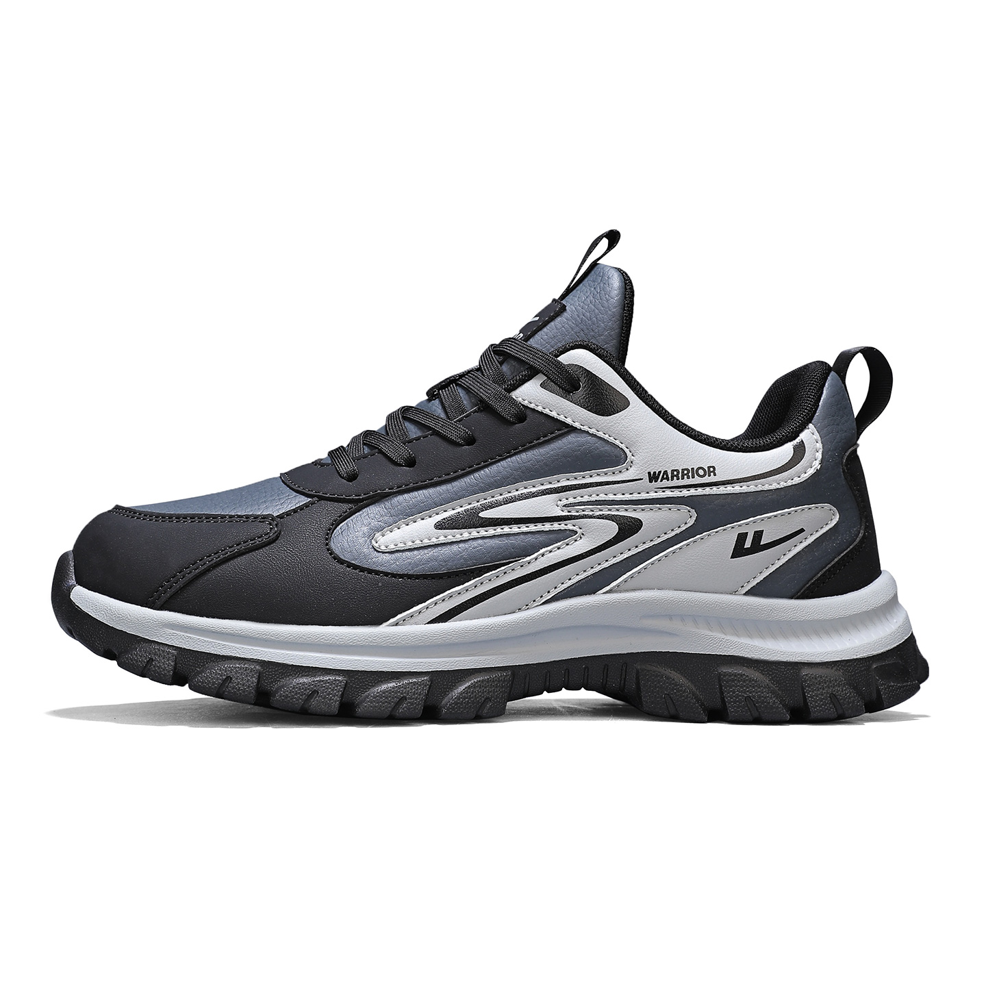 

WARRIOR Мужские повседневные кроссовки на низком ходу из синтетической кожи, устойчивые к истиранию и скольжению, цвет Black Gray Silver