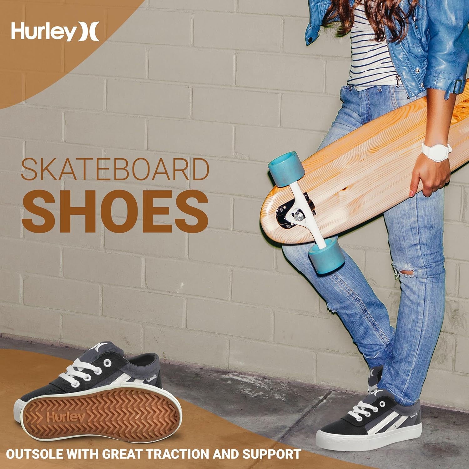 Кеды Hurley Boardy Kids с шнуровкой - низкие кроссовки для скейтборда для детей, спортивная обувь для мальчиков и девочек, белый/черный/серый — фото 4