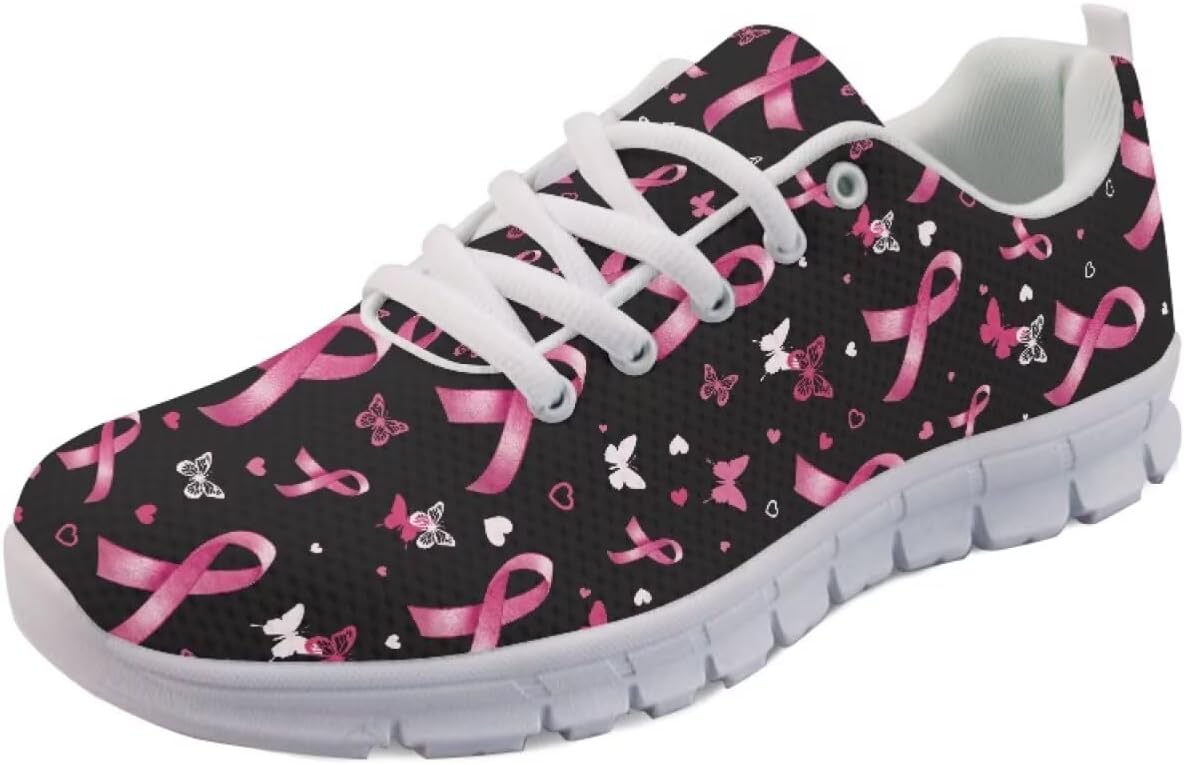 

Кроссовки Forchrinse для женщин и мужчин, дышащие, на шнуровке, для бега, повседневные, с сеткой, противоскользящие, теннисные, Breast Cancer Awareness Print