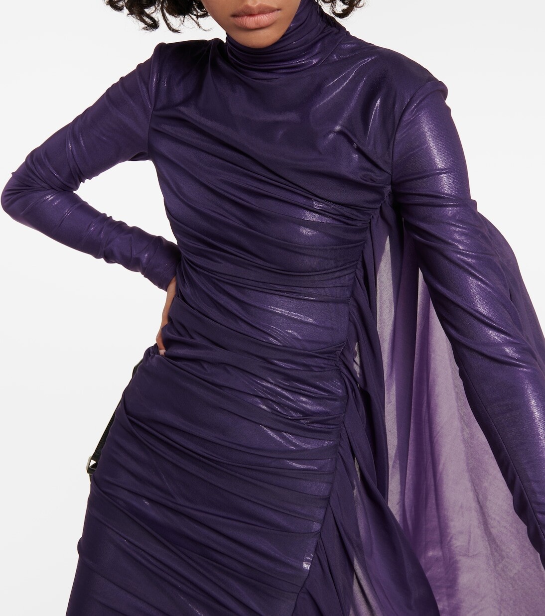 Асимметричное мини-платье из шифона с драпировкой Mugler, фиолетовый — фото 4