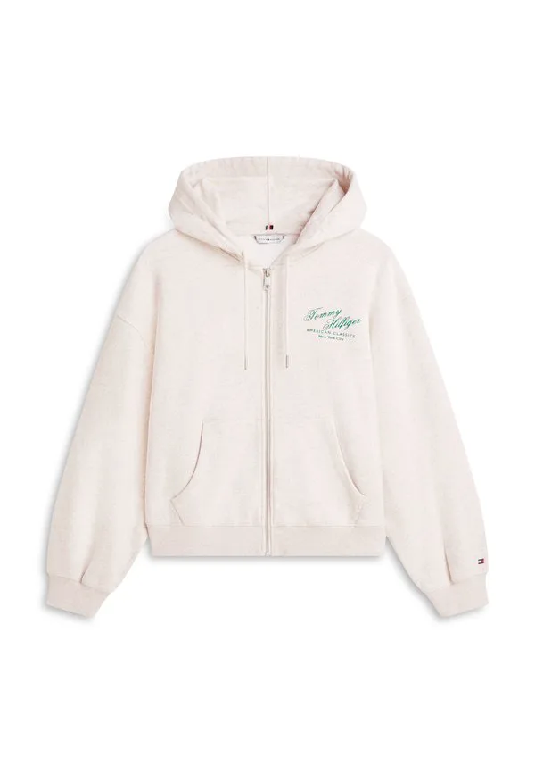Свободная толстовка с капюшоном на молнии terry Tommy Hilfiger, Heather Oatmilk — фото 4