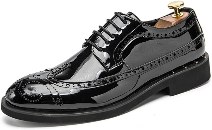 

Мужские туфли Оксфорд на шнуровке, броги, тисненые, с крыльями, блестящие дерби, из веганской кожи, с массивным каблуком, противоскользящая резиновая подошва, классические Xjsdjhount, черный