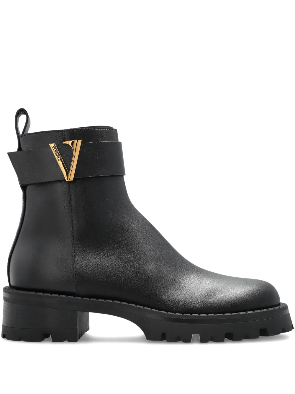 Ботинки с V-образным вырезом и пряжкой на щиколотке Versace, черный