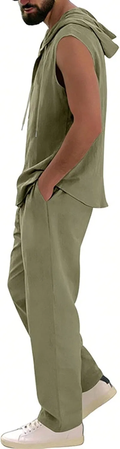 Мужской спортивный костюм из 2 предметов, джоггеры и безрукавка, Army Green — фото 4