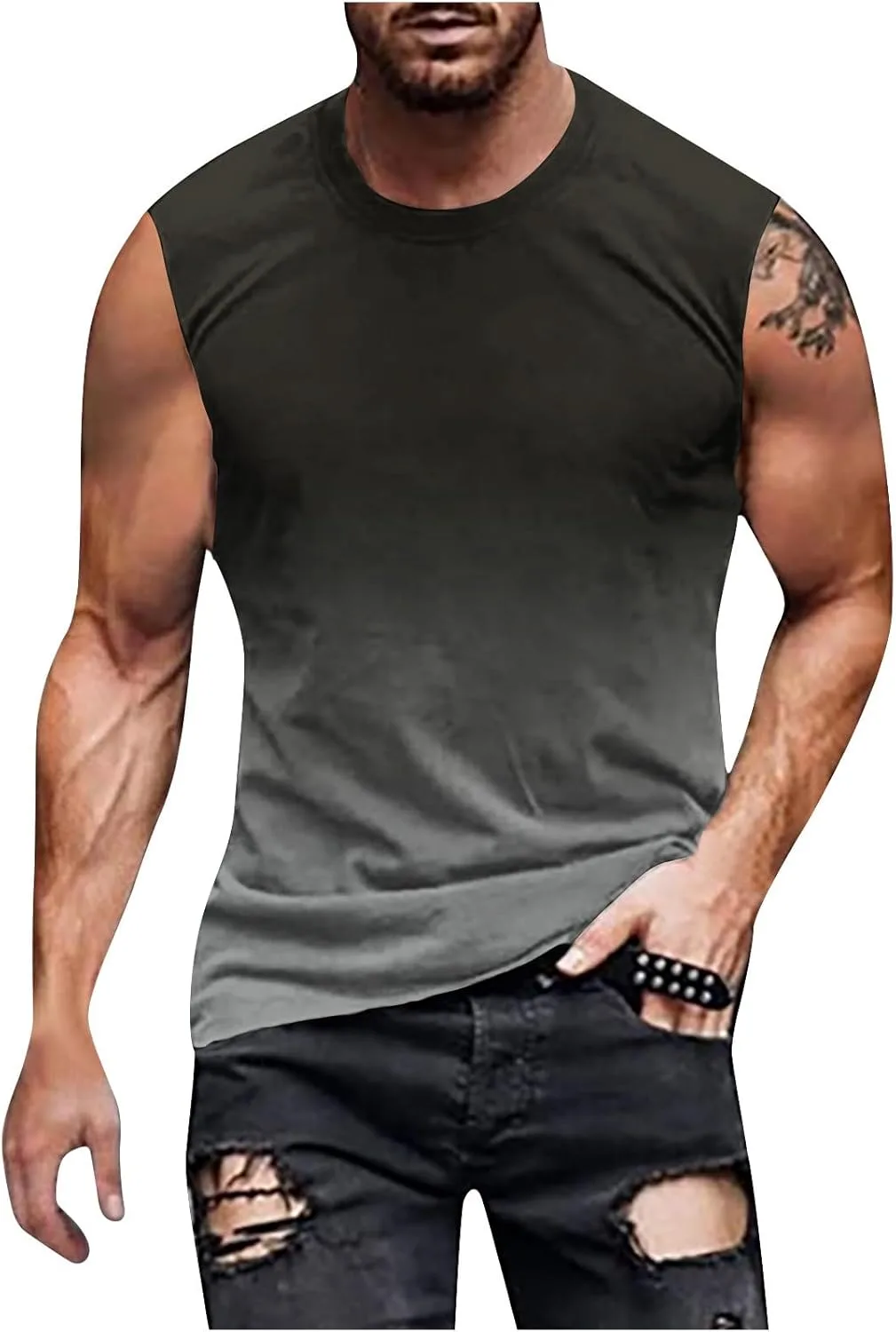 

Мужская майка без рукавов, летняя, градиентная, crew neck, muscle fit Muscularfit