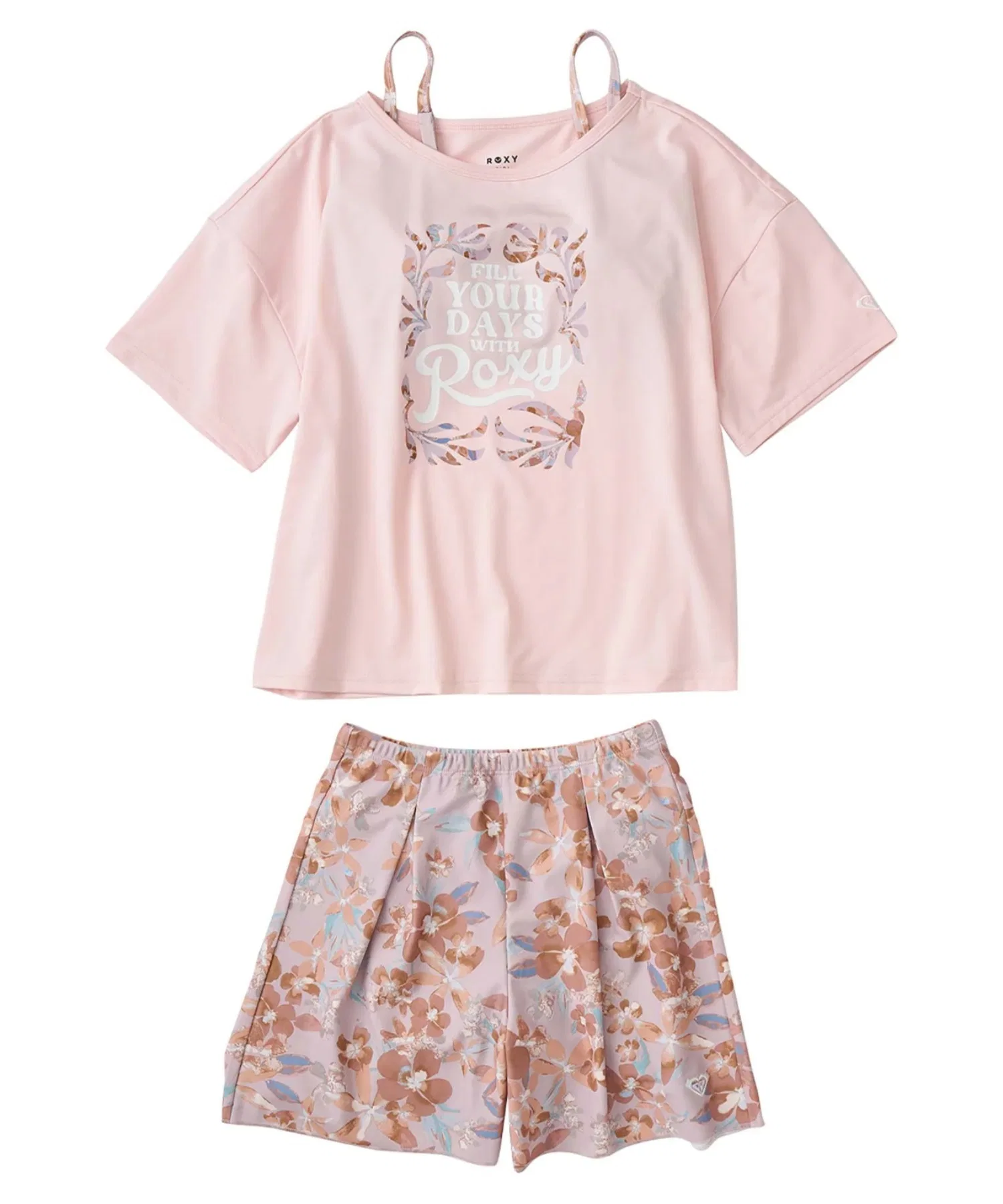 Миниатюрный купальник Roxy Kids с цветочным принтом / Комплект из 3 предметов: купальник и футболка-рашгард