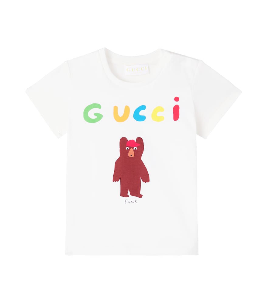 

Футболка из хлопкового джерси с принтом логотипа Gucci Kids, New White/Mc