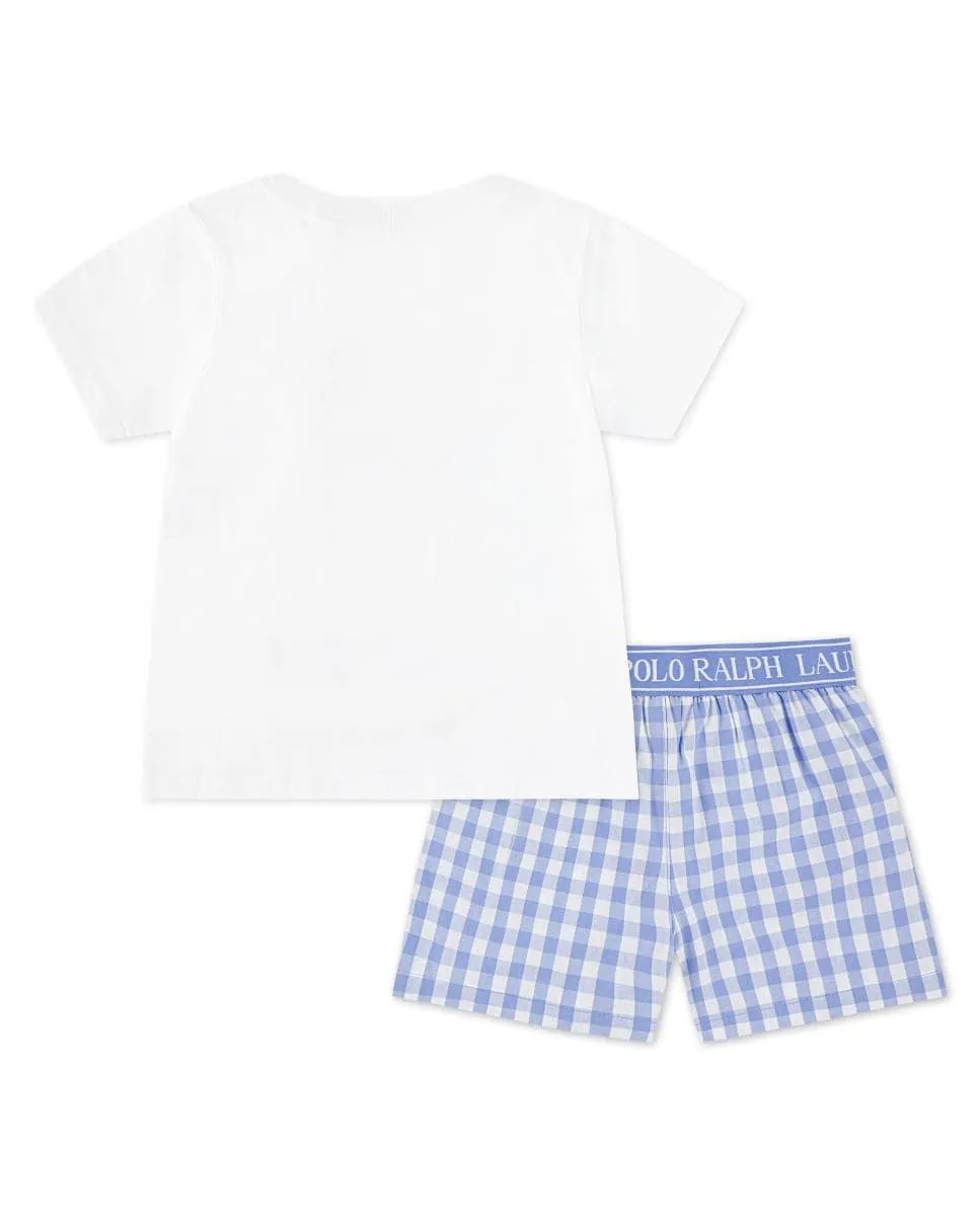 Короткая пижама с вязаным медведем для девочки Polo Ralph Lauren, синий — фото 2