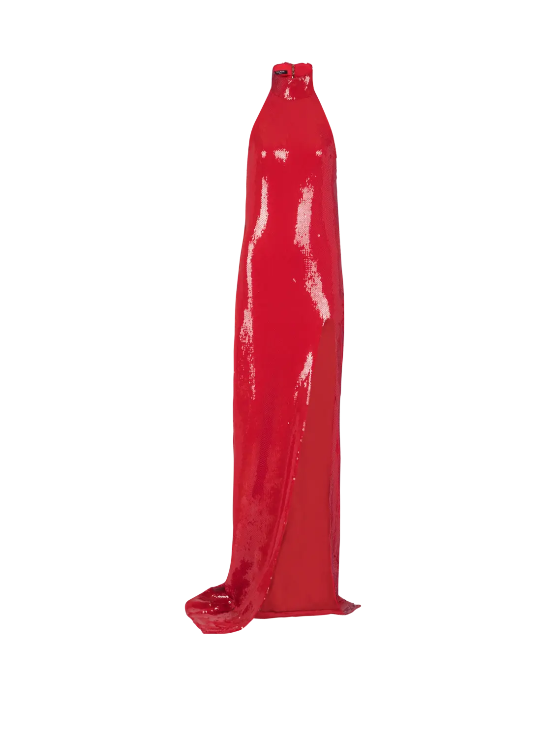 

Длинное платье на шее с пайетками Balmain, красный