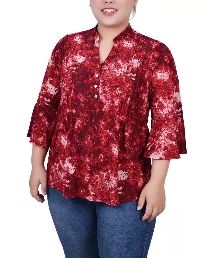 

Блузка с плиссировкой спереди и V-образным вырезом Plus Size NY Collection, мультиколор