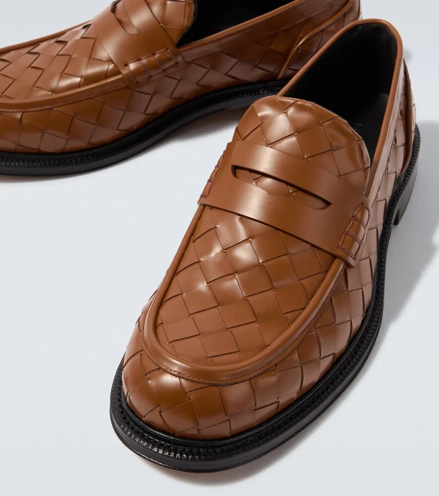 Кожаные пенни-лоферы James Intrecciato Bottega Veneta, коричневый — фото 3