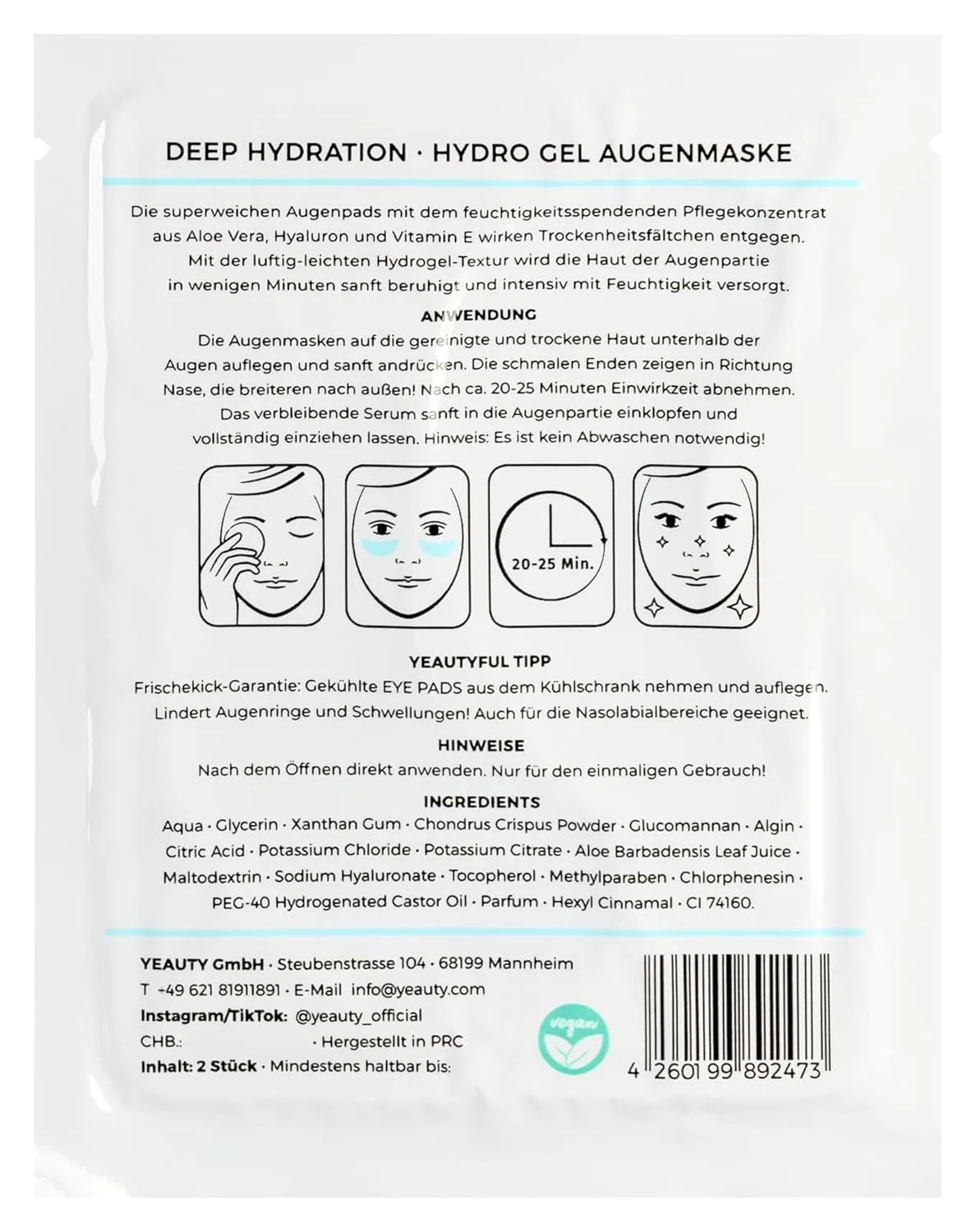 Увлажняющая маска-патчи для глаз «Deep Hydration» от YEAUTY Yeauty — фото 2