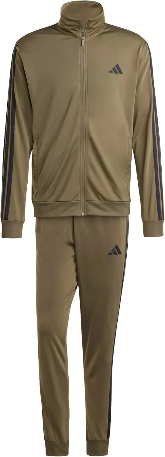 Мужской базовый спортивный костюм Adidas с тремя полосками из трикотажа, оливковый — фото 4