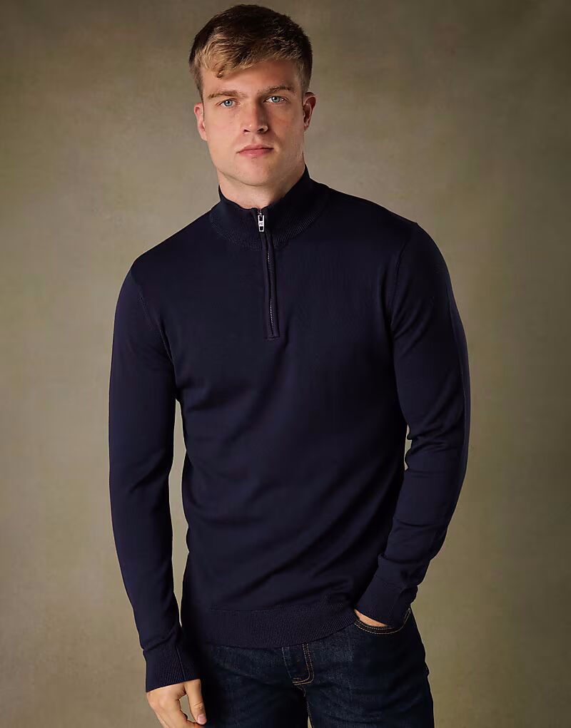 

Вязаный джемпер с застежкой-молнией 1/2 темно-синего цвета French Connection