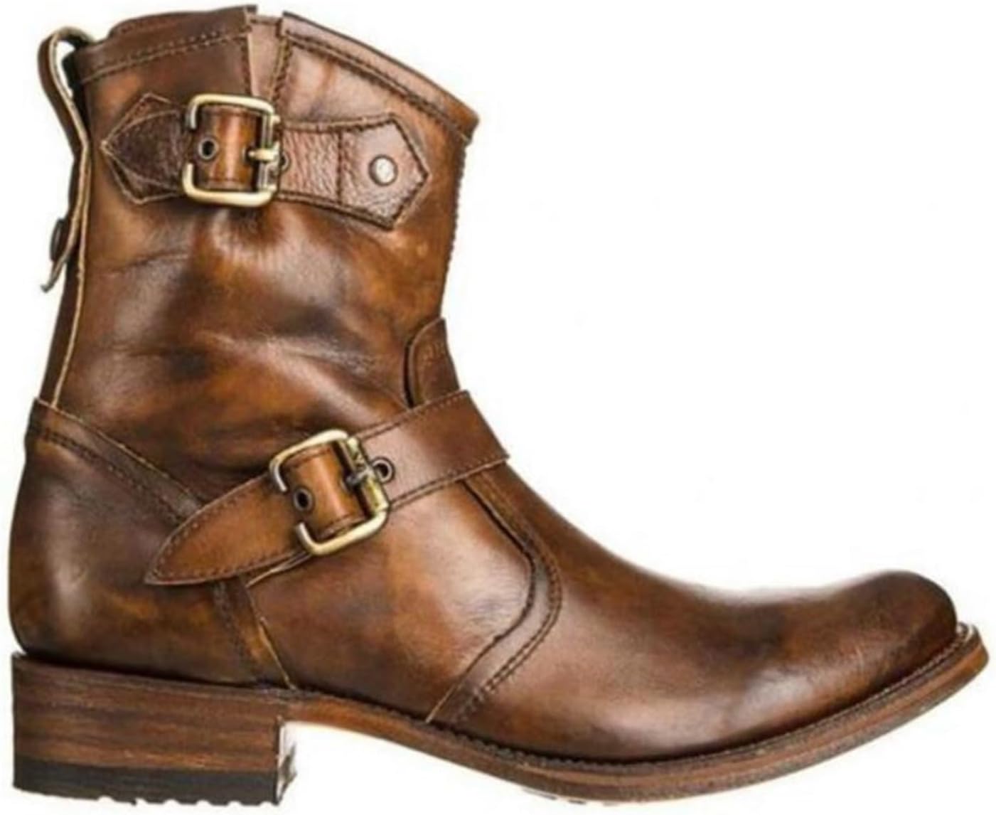 

Мужские и женские ковбойские сапоги DHAEY Western с массивным каблуком, плоские сапоги из ПУ-кожи, мотоциклетные ботинки, модные ретро-классические короткие сапоги для весны и осени (Цвет: коричневый, Размер: 10 женский / 8,5 мужской)