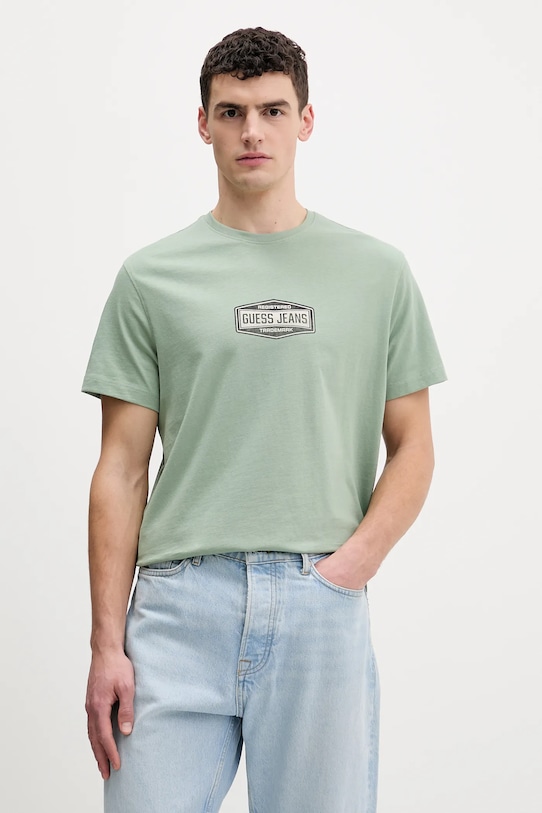 

Хлопковая футболка Guess Jeans, зеленый