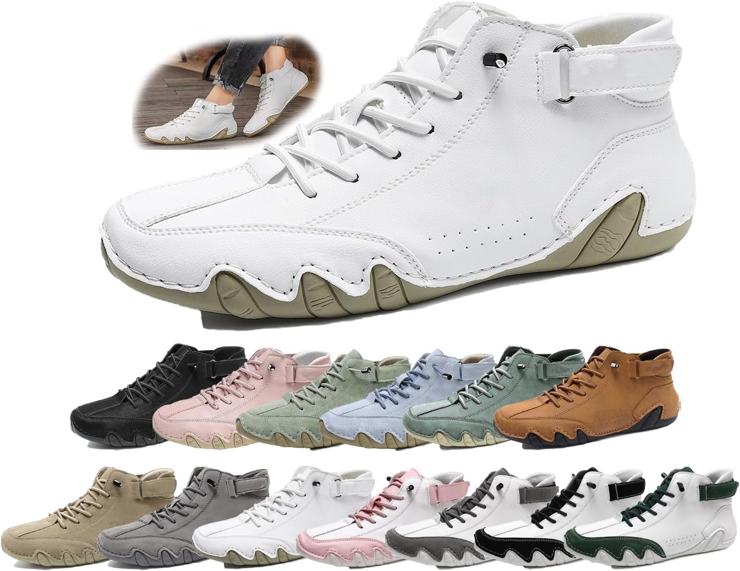 

Мужские ортопедические замшевые ботинки высокого верха - ручная работа, водонепроницаемые, легкие, противоскользящие кроссовки для прогулок и вождения Generic, белый