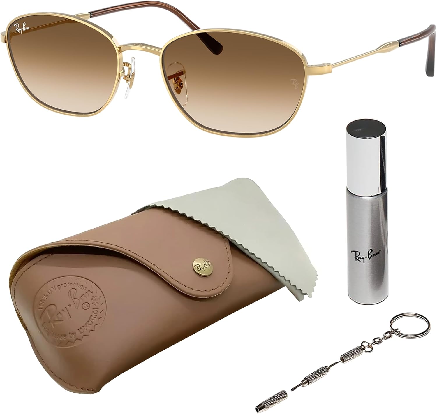 

Солнцезащитные очки Ray-Ban RB3749 квадратной и круглой формы для мужчин и женщин в официальном комплекте RAYBAN Eyewear Kit, Polished Arista Gold Frame | Clear Gradient Brown Lens