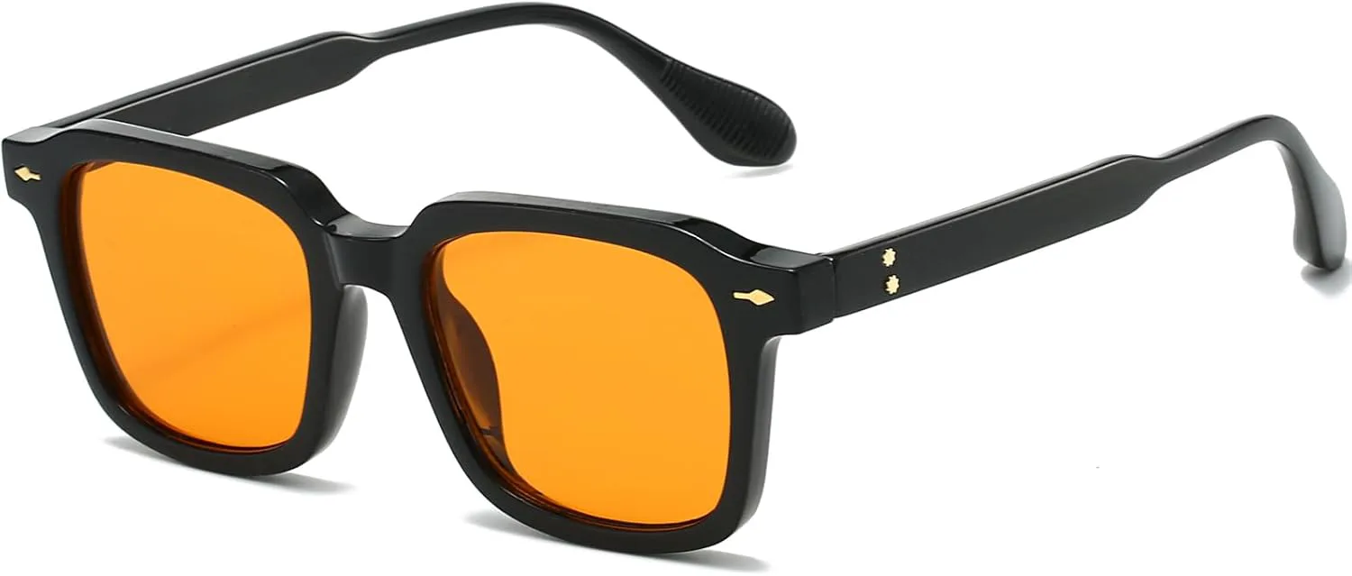

PORADAY Модные квадратные солнцезащитные очки для женщин и мужчин, толстая оправа, черные солнцезащитные очки в винтажном стиле для женщин, A1 Black/Orange