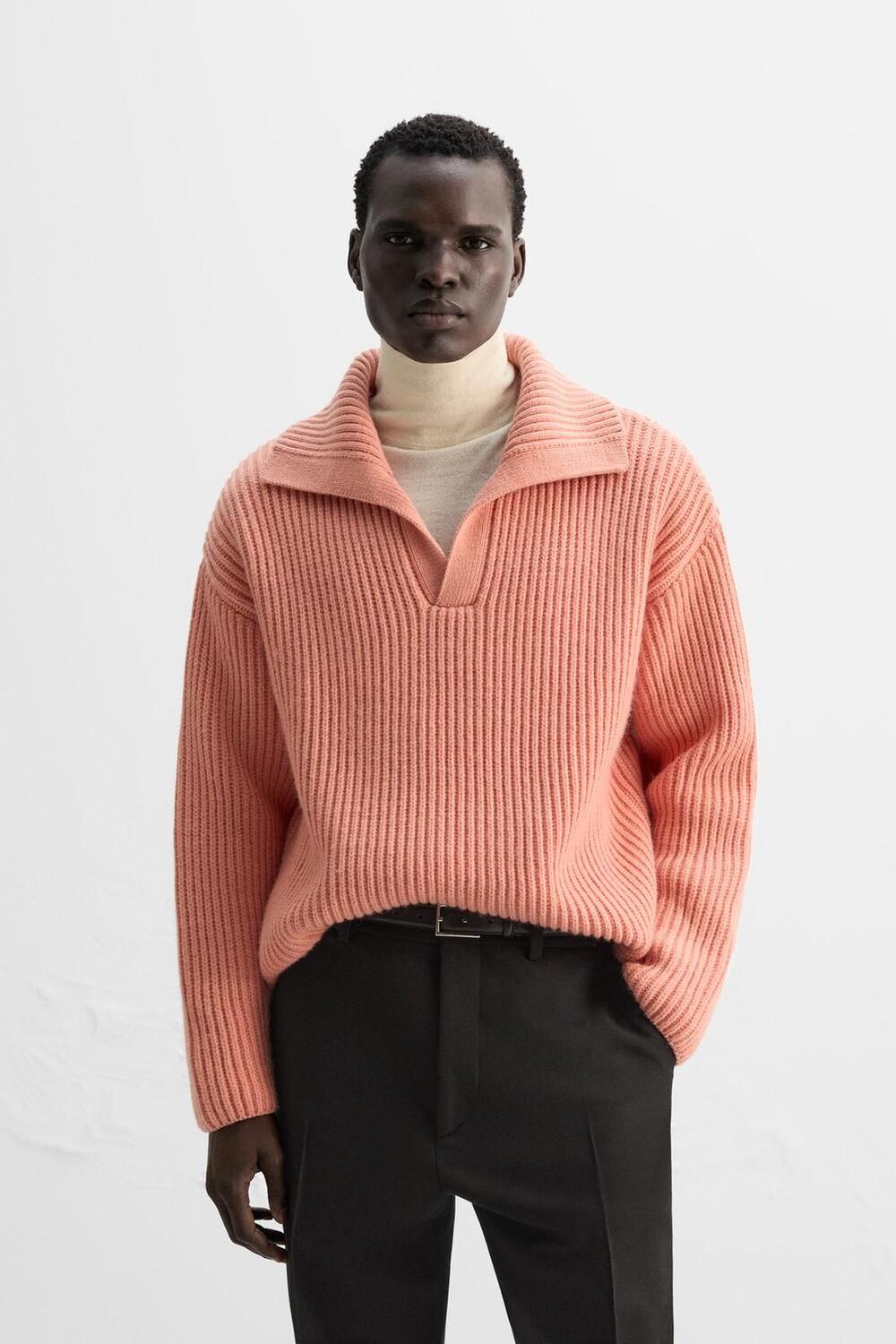 

Текстурная трикотажная рубашка-поло ZARA, коралловый