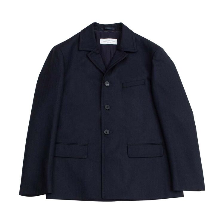 

Рубашка Dries Van Noten Wool Herringbone Boxy Shirt Blazer Navy, синий