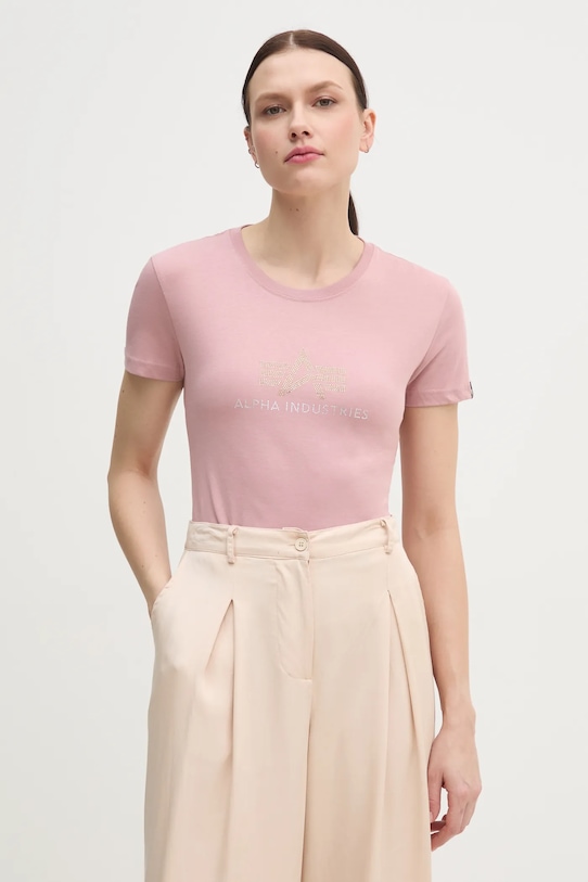 

Хлопковая футболка Crystal T Wmn Alpha Industries, розовый
