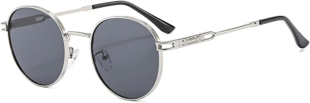 

Модные круглые солнцезащитные очки в металлической оправе для женщин и мужчин, роскошные, в винтажном стиле, панк, с защитой от УФ-излучения UV400 TKKTLLT, Silver Gray