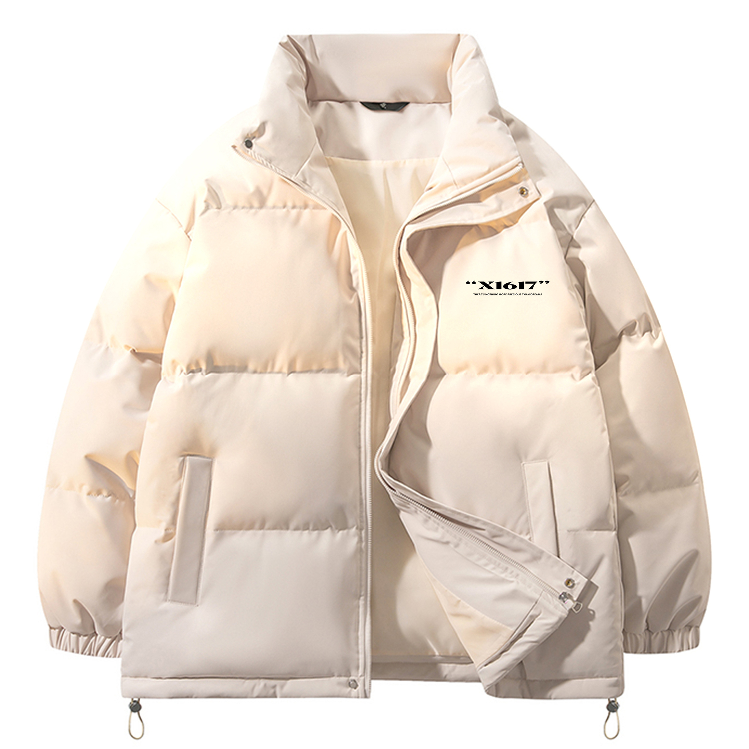 

Утепленная пуховая куртка Unisex X1617, экрю puffer jacket with print