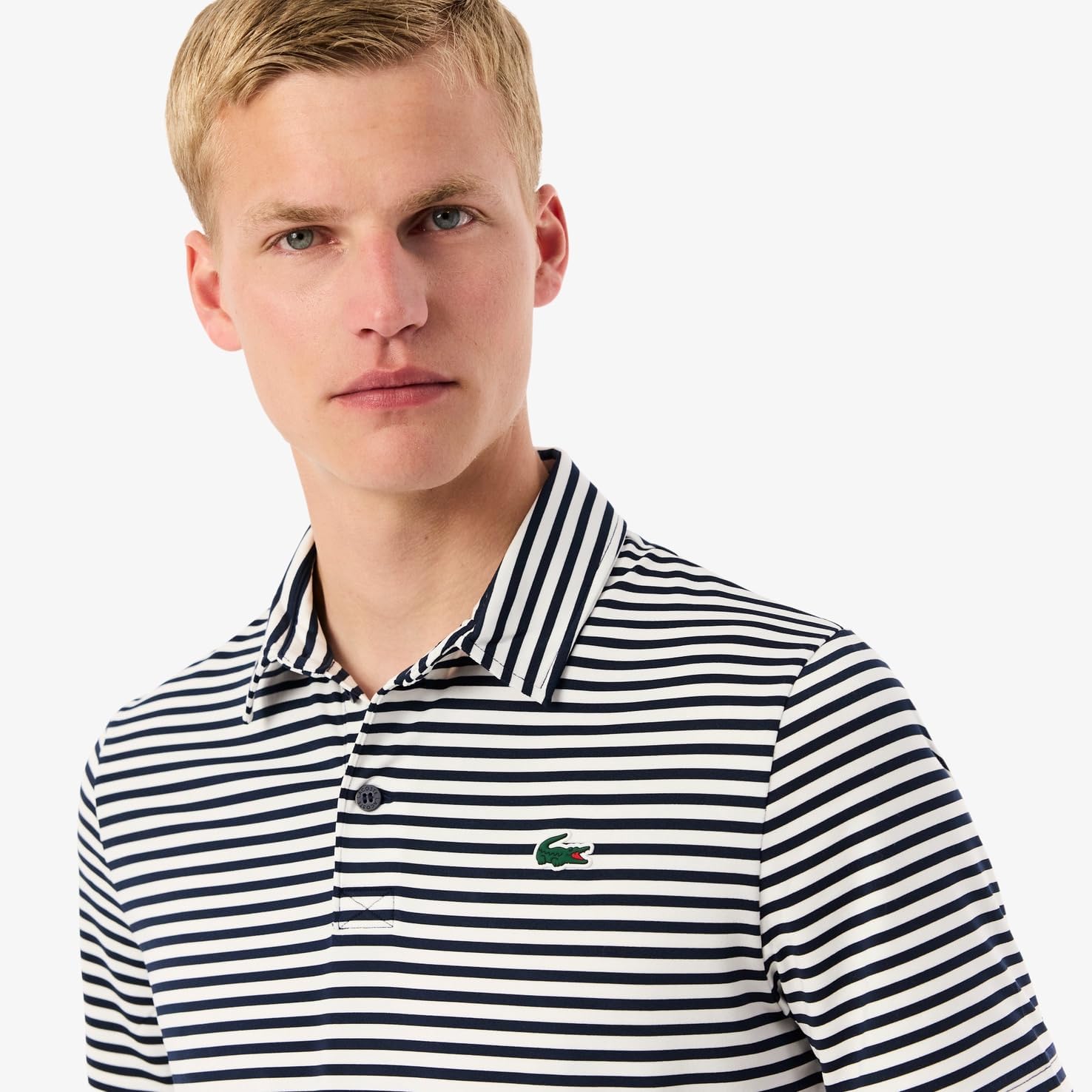 Мужская повседневная полосатая рубашка-поло Lacoste Ultra Dri-Bi-Color, темно-синий — фото 3