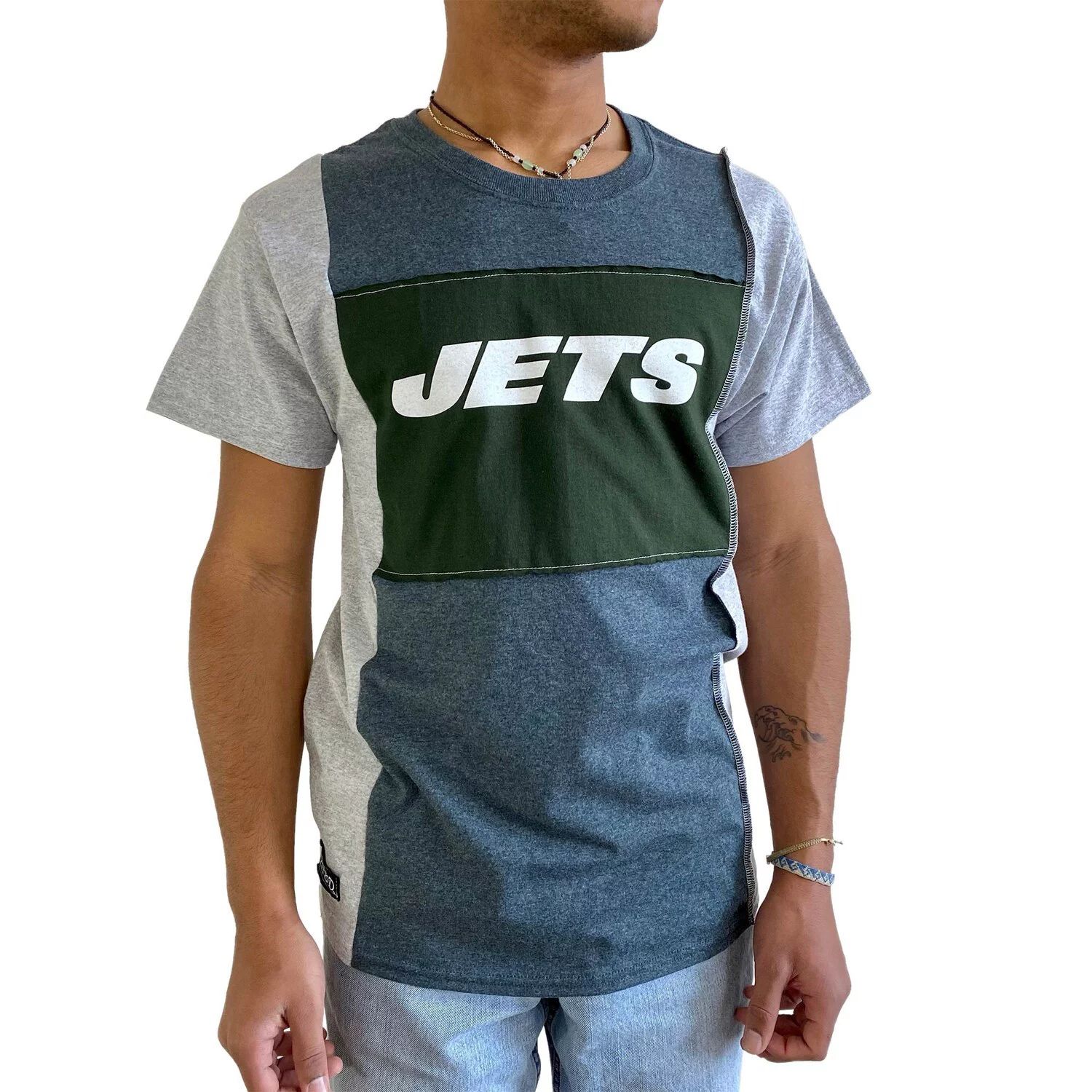 

Мужская футболка с разрезом из экологически чистого материала Heather Charcoal New York Jets Refried Apparel