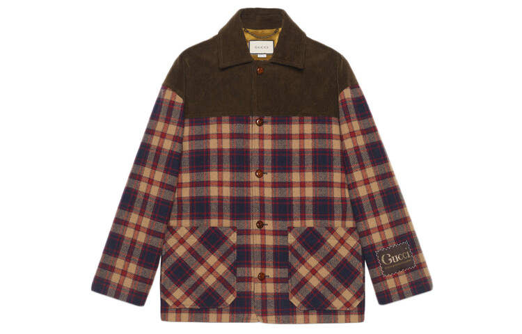 

Куртка мужская в клетку с цветными блоками Gucci, цвет Color-block checks