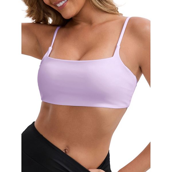 

Женский спортивный бюстгальтер без косточек с квадратным вырезом и лямками-спагетти Inspire Chic, Light Purple