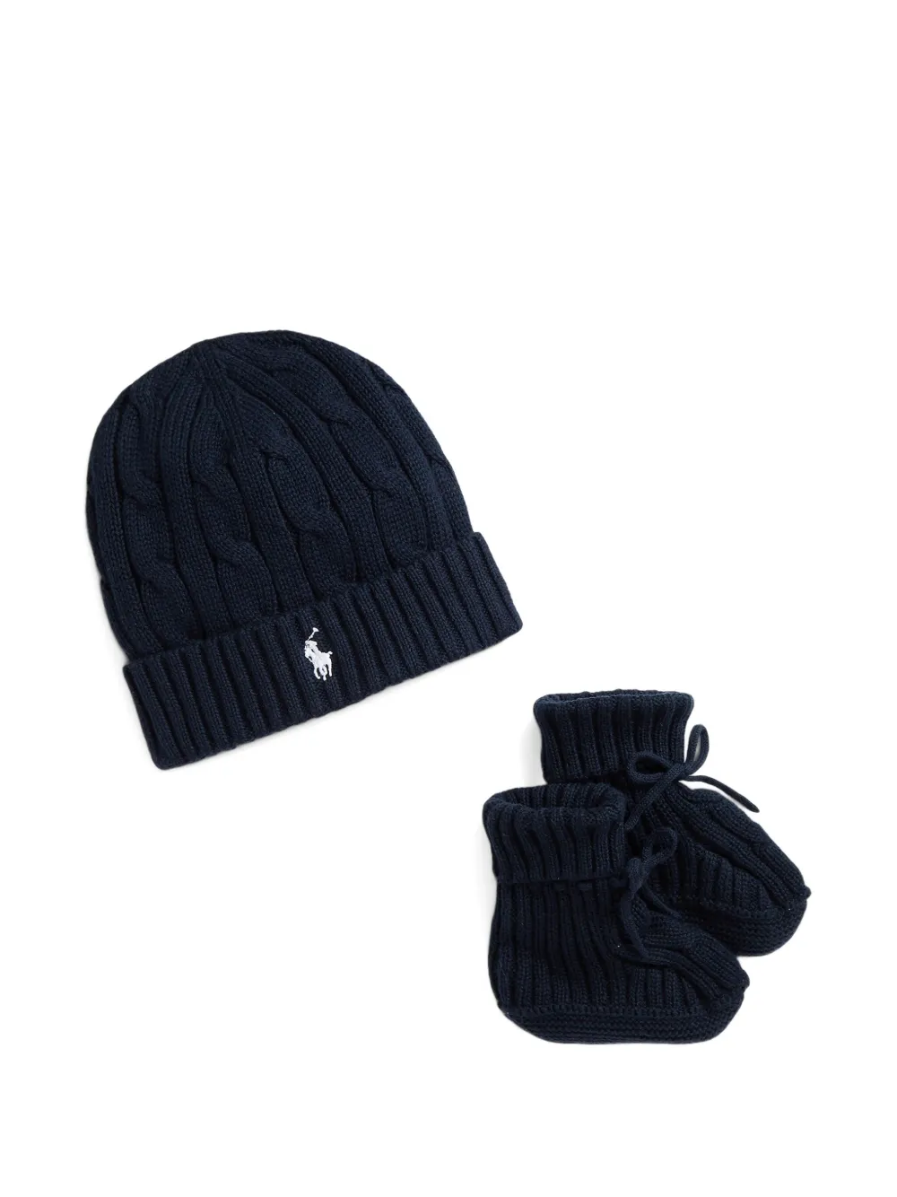 

Комплект из шапки и пинеток фактурной вязки Polo Ralph Lauren Kids, синий