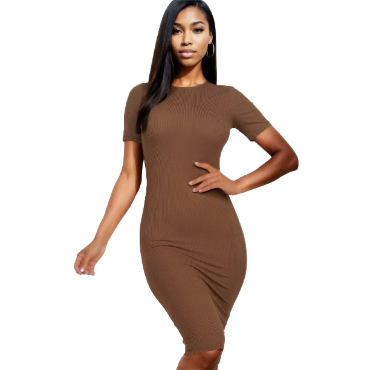 

Платье-миди в рубчик с облегающим эффектом FASHNZFAB, цвет downtown brown