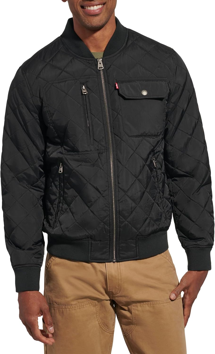 

Мужская куртка-бомбер Levi's с ромбовидной стежкой, New Black Dry Touch Nylon