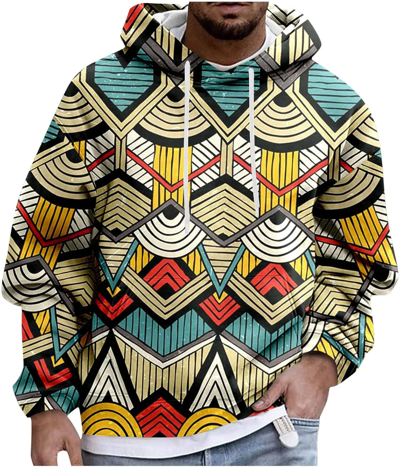 

Мужская толстовка с капюшоном Casual, принт African Dashiki, с карманами