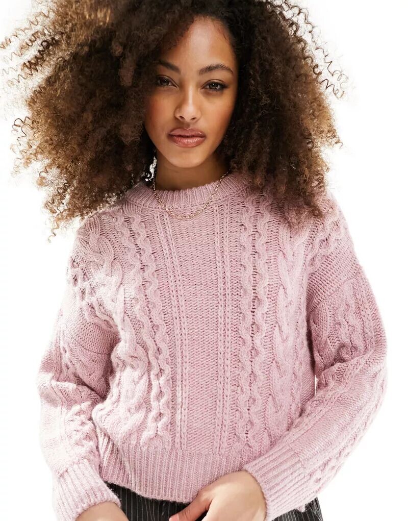 

Розовый джемпер с круглым вырезом косой вязки ASOS, Серый, Розовый джемпер с круглым вырезом косой вязки ASOS