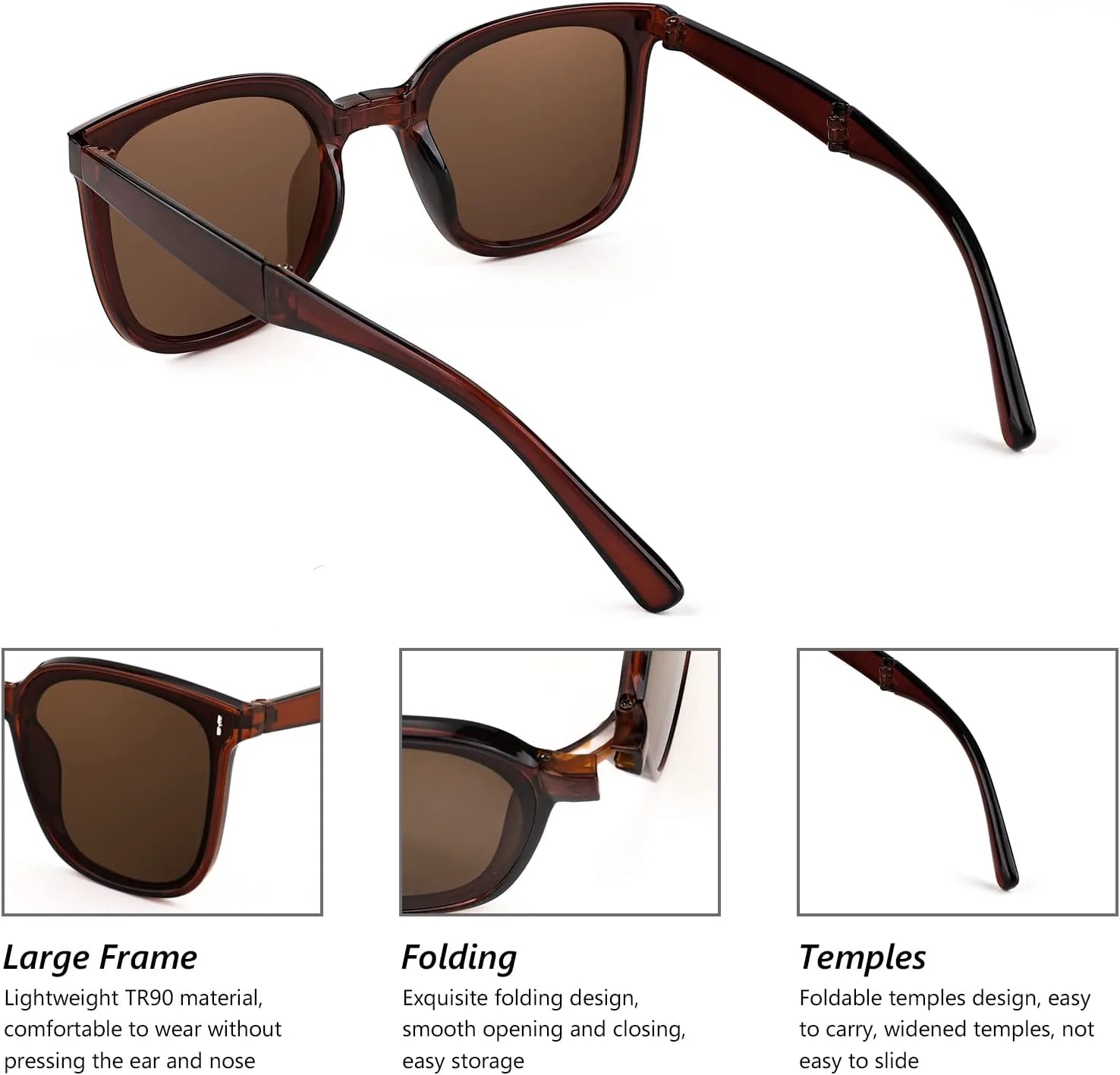 

Складные квадратные солнцезащитные очки FEISEDY для женщин и мужчин, удобные в переноске, с защитой от УФ-излучения UV400, модель B2875, 002 Dark Tea Frame/Tea Lens