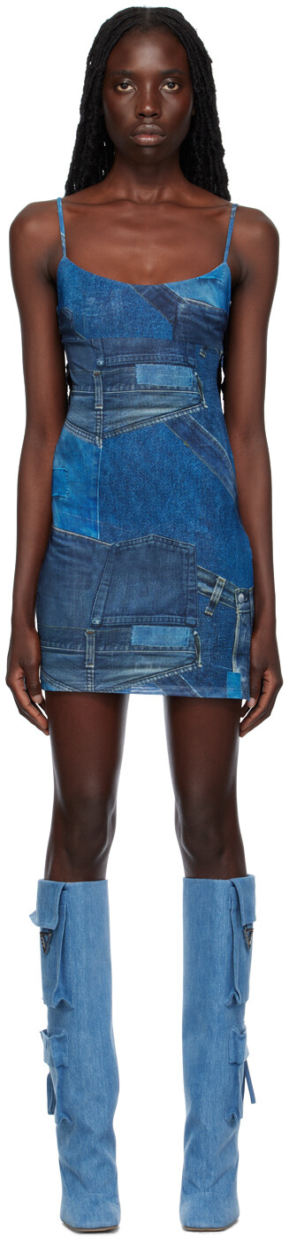 

Синее мини-платье Anya Miaou, Denim print